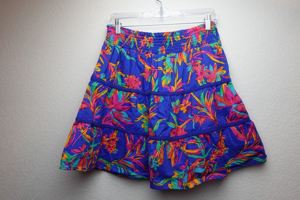 J. Crew Women's Tropical Floral 100% Cotton Smocked Waisted skirt size M